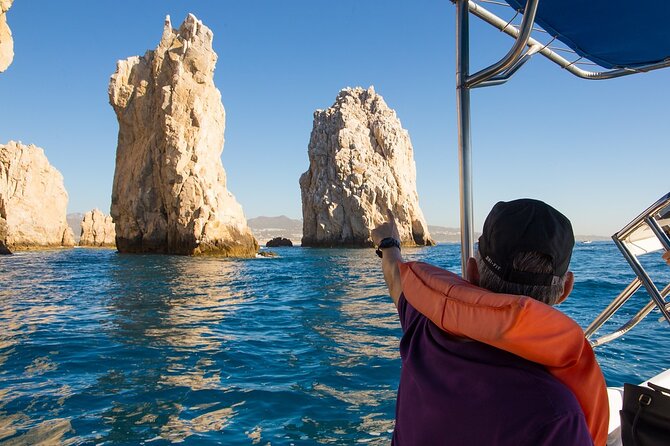 Glass Bottom Boat in Cabo San Lucas, free time in Playa del Amor - Pelican Rock brings the water closer