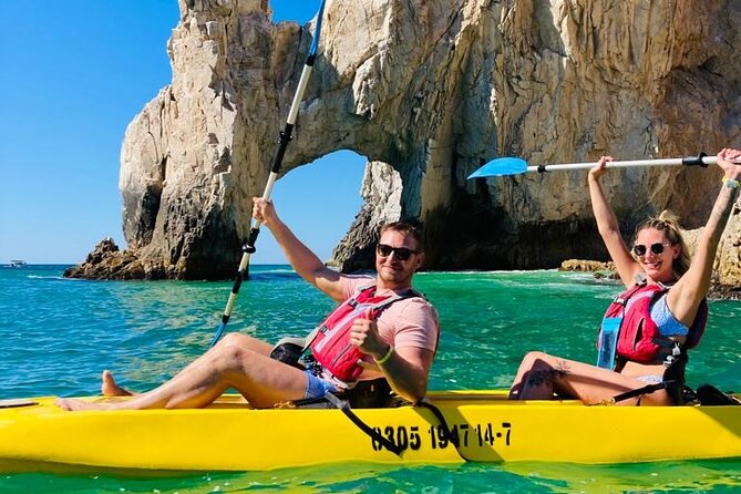Private Los Cabos Arch & Playa del Amor tour by Glass bottom kayak - Pelican Rock: the snorkeling heart of the outing
