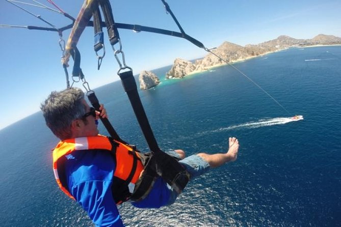 Single or Double Parasailing in Cabo with Views of The Arch - What happens at Medano Beach marina
