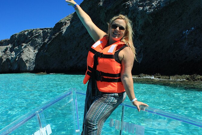 Tour to Arch in the only Clear Boat in Cabo Cruise Hotel PICKUP! - Pelican Rock and the Underwater View